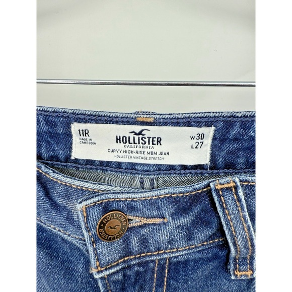 Hollister Curvy High Rise Mom Jean Size 11R Classic Distressed Casual Dark Wash - Picture 3 of 8